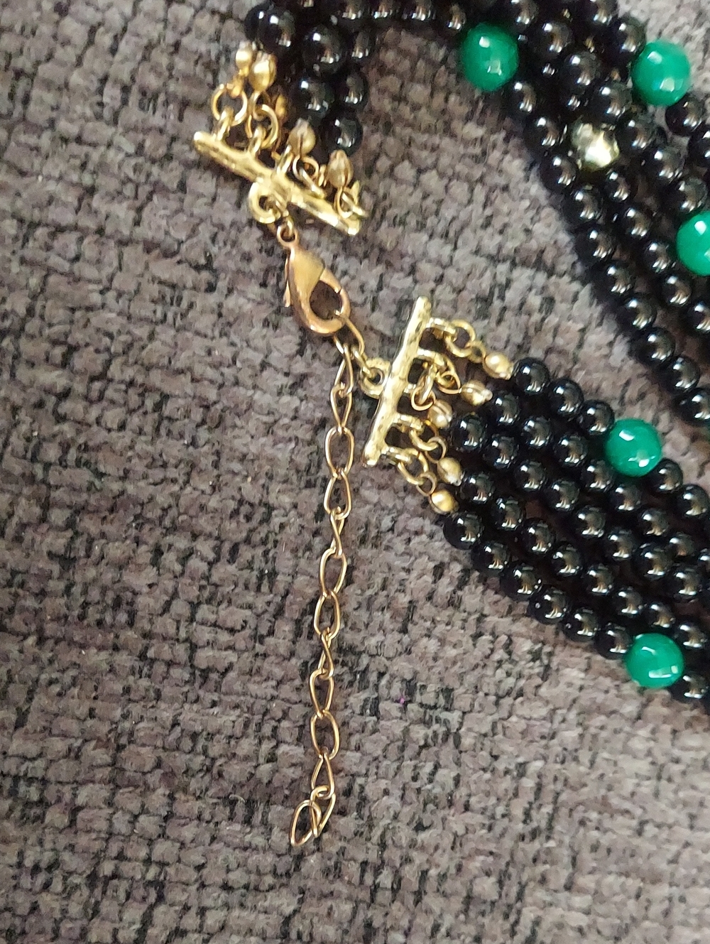 N182 Bohemian Green and Black Multi-Strand Beaded Necklace - Picture 5 of 6